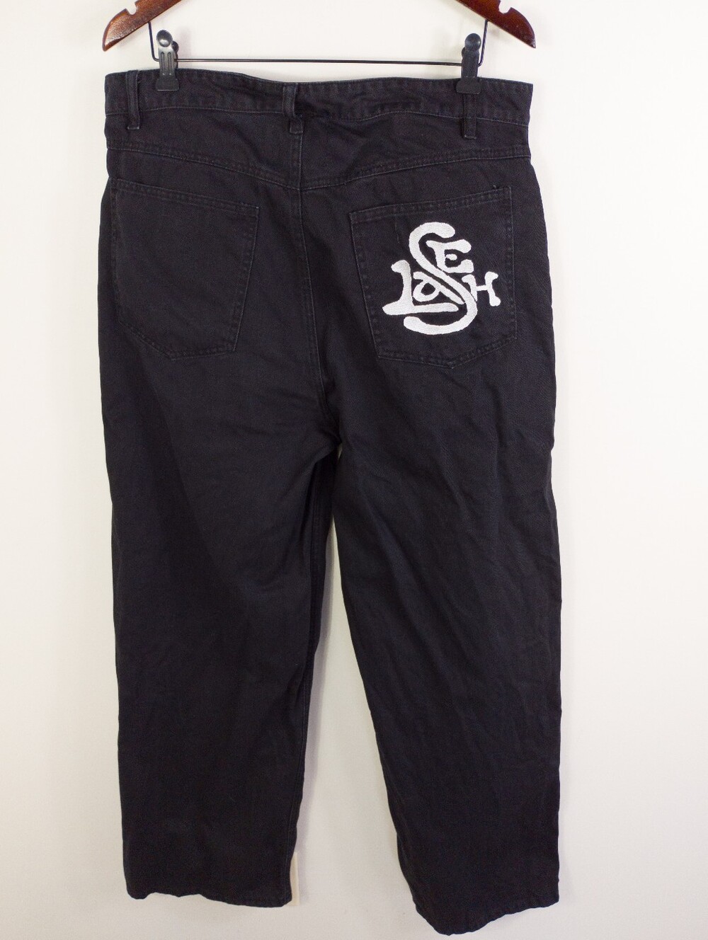 Selah Black Wide Leg Streetwear Jeans Size M Embroidered